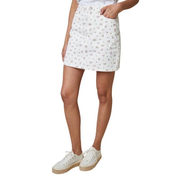 Threadbare Dresses & Skirts - Threadbare Womens/Ladies Seoul Floral Denim Mini Skirt / White